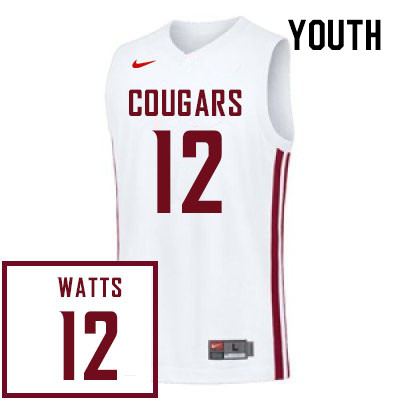 Youth #12 Isaiah Watts Washington State Cougars College Basketball Jerseys Stitched Sale-White